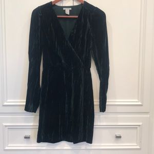 Green velvet cocktail dress